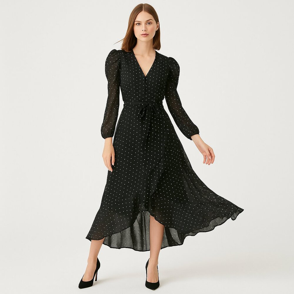 *NEW WITH TAGS* Polka Dot Print Sheer Puff-Sleeve Cover-Up by Express - Size S/M